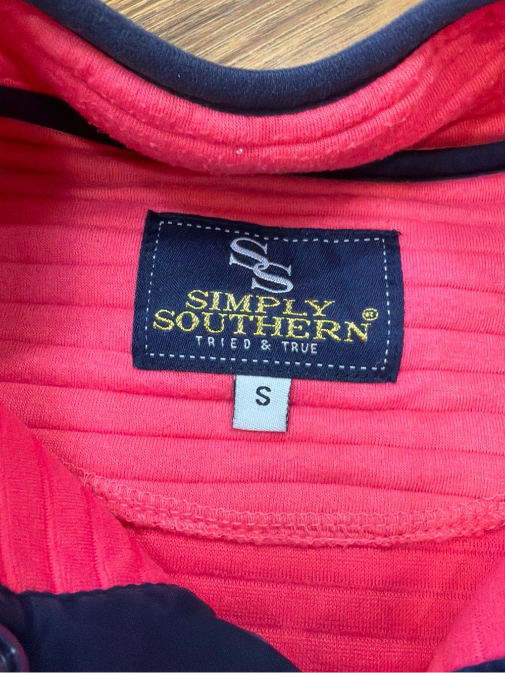 Simply Southern Hot Pink Quilted Snap Pullover with Navy Trim - Picture 3 of 5